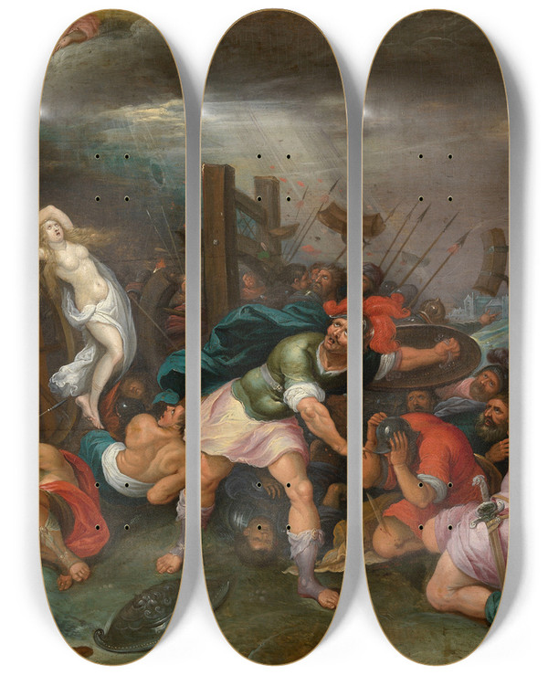 Triptych art skateboard deck of Hieronymus Francken Ii The Martyrdom Of Saint Catherine Of Alexandria by Hieronymus Francken Ii (1578-1623)
