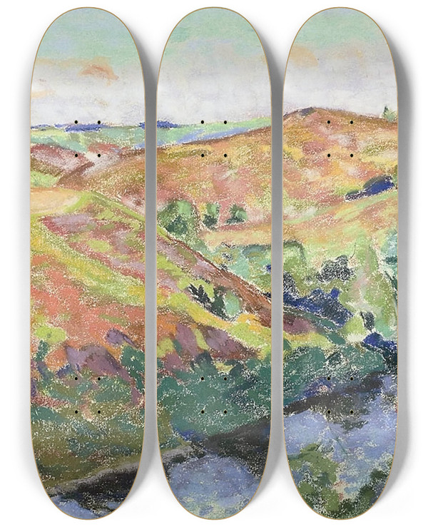 Triptych art skateboard deck of Armand Guillaumin Landscape In Crozant by Armand Guillaumin (1841-1927)
