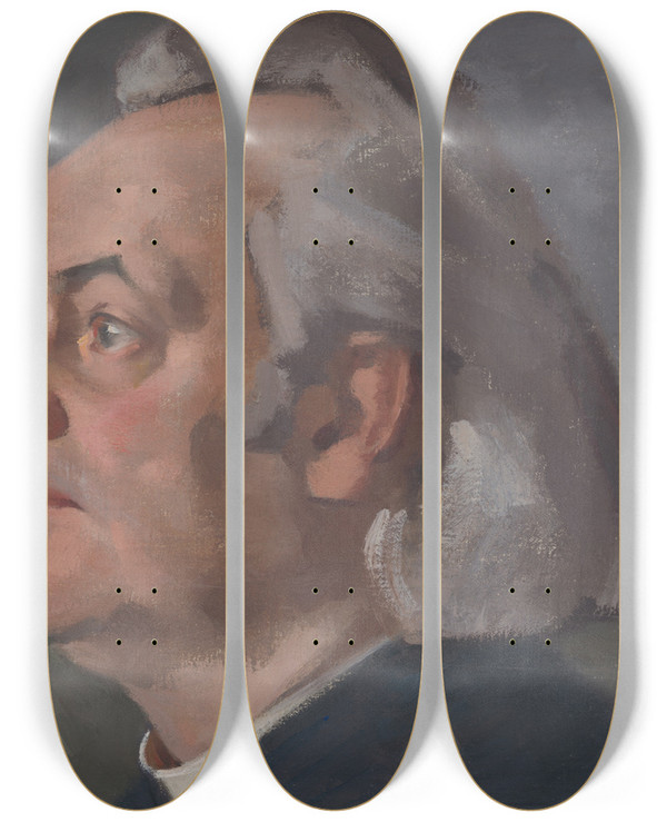 Triptych art skateboard deck of Milan Thomka Mitrovsk Portrait Of Msgr Alojz Kolska by Milan Thomka Mitrovsky (1875-1943)