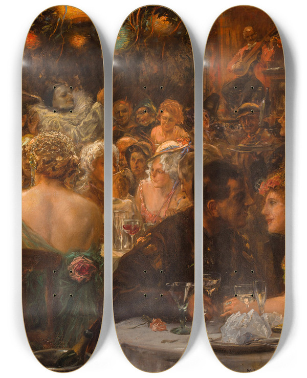 Triptych art skateboard deck of Max Friedrich Rabes The Costume Bal by Max Friedrich Rabes (1868-1944)