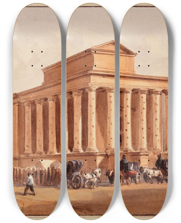 Triptych art skateboard deck of Augustesbastien Bnard Monument Expiatoire Lev La Mmoire Du Duc De Berry Lemplacement De Lancien Opra by Auguste-Sbastien Bnard (1810-1873)
