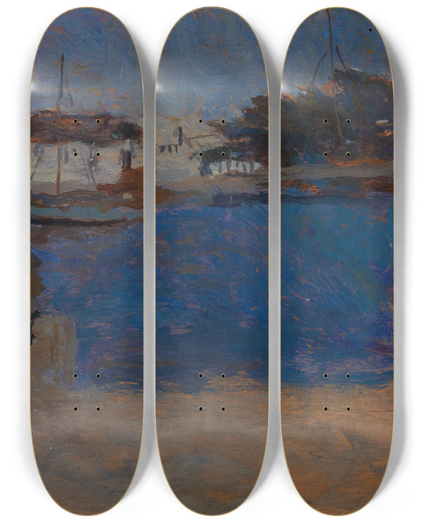 Triptych art skateboard deck of Frank Edwin Scott Cote Aux Environs De Cherbourg by Frank Edwin Scott (1863-1929)