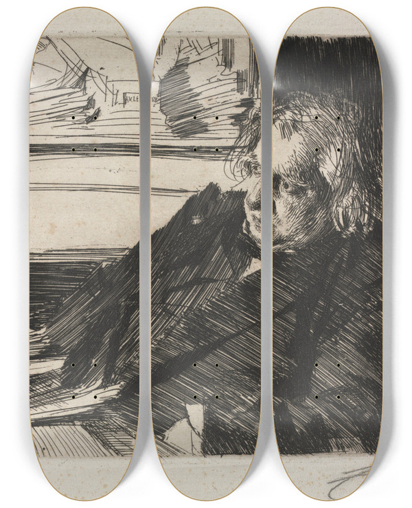 Triptych art skateboard deck of Anders Zorn Ernest Renan by Anders Zorn (1860-1920)