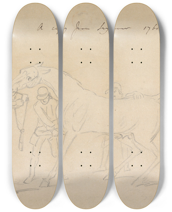 Triptych art skateboard deck of Sawrey Gilpin A Horse And Three Groomers by Sawrey Gilpin (1733-1807)