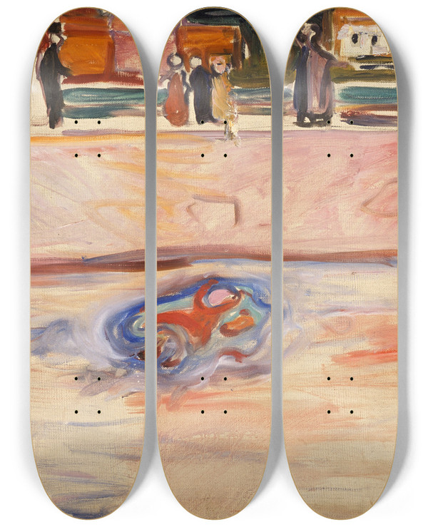 Triptych art skateboard deck of Edvard Munch The Drowning Child by Edvard Munch (1863-1944)