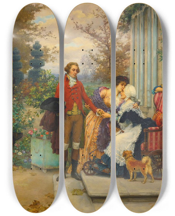 Triptych art skateboard deck of Pierre Outin A Fond Farewell by Pierre Outin (1840-1899)