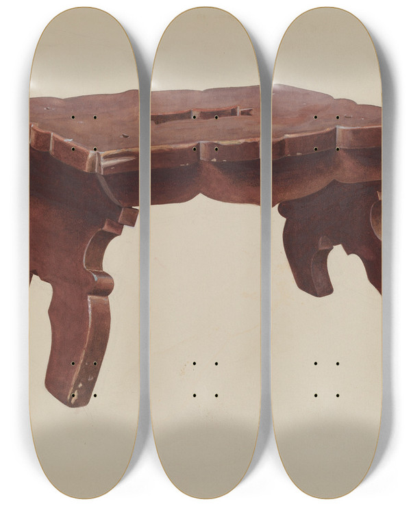 Triptych art skateboard deck of Henry Moran Pine Footstool by Henry Moran