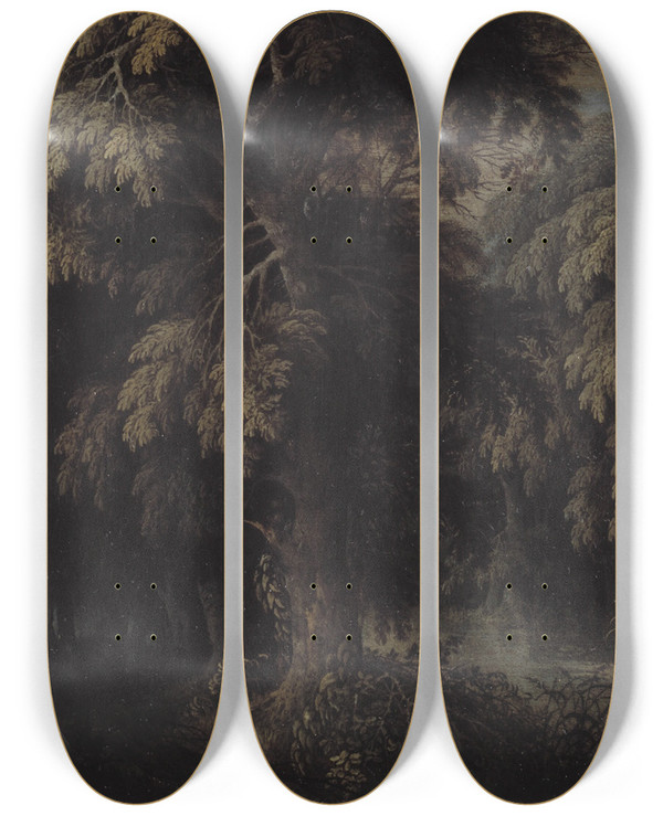Triptych art skateboard deck of Alexander Keirincx Wooded Landscape by Alexander Keirincx (1600-1652)