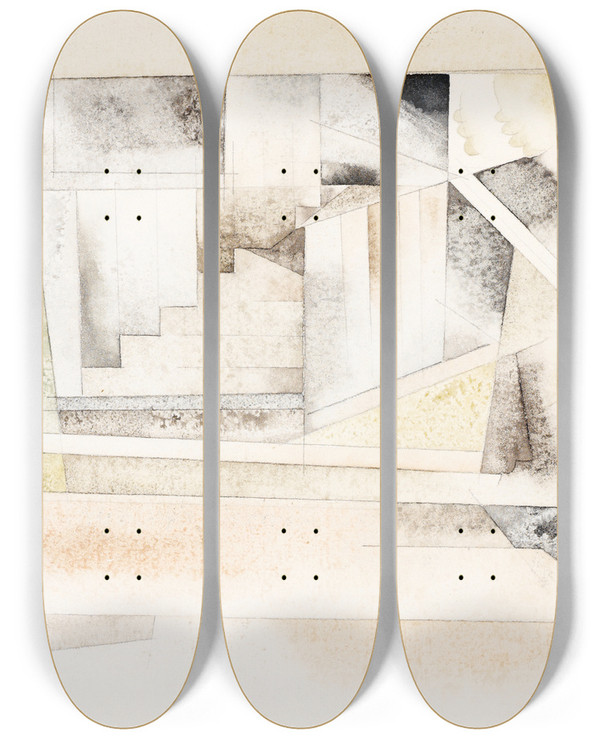 Triptych art skateboard deck of Charles Demuth Bermuda Stairway by Charles Demuth (1883-1935)
