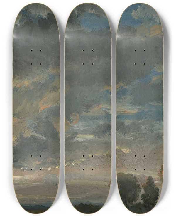 Triptych art skateboard deck of Johan Christian Dahl Clouds In The Evening by Johan Christian Dahl (1788-1857)