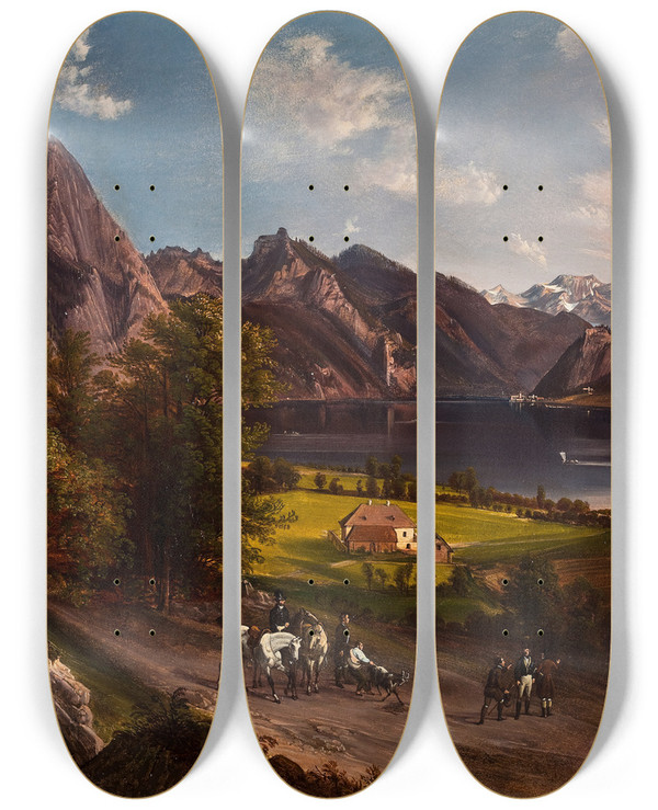 Triptych art skateboard deck of Jan Nepomucen Glowacki Tyrolean Or Bavarian Landscape by Jan Nepomucen Glowacki (1802-1847)