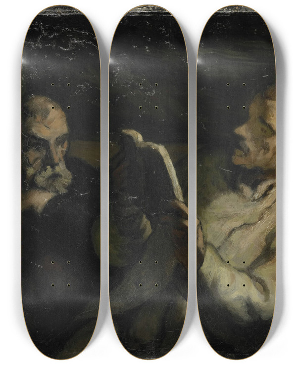 Triptych art skateboard deck of Honor Daumier The Reading_2 by Honore Daumier (1808-1879)