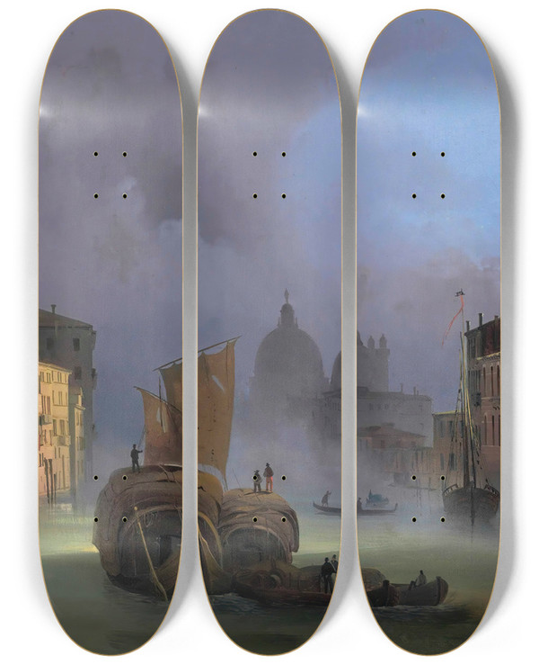 Triptych art skateboard deck of Ippolito Caffi The Grand Canal Venice From The Ponte Dellaccademia With Santa Maria Della Salute by Ippolito Caffi (1809-1866)