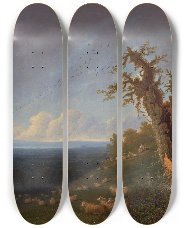 Triptych art skateboard deck of William Turner Of Oxford Shepherd Boy On A Hillside by William Turner Of Oxford (1789-1862)