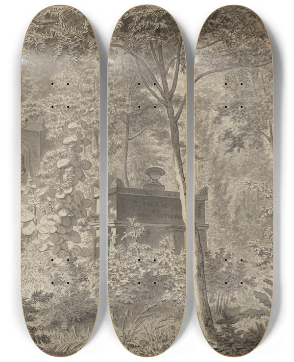 Triptych art skateboard deck of Christoffer Wilhelm Eckersberg Ved Molires Gravmle I Jardin Elyse Des Petits Augustins Paris 10 Juni 1811 by Christoffer Wilhelm Eckersberg (1783-1853)