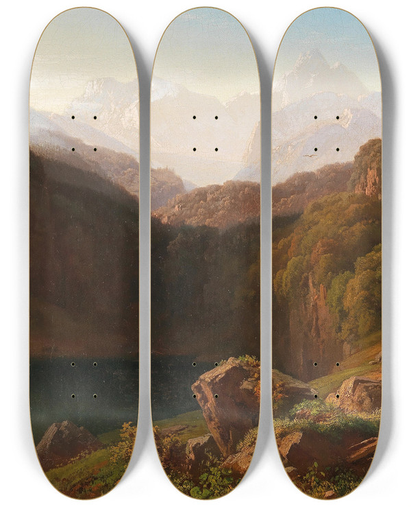 Triptych art skateboard deck of Albert Zimmermann A View Of Grossglockner From Kals by Albert Zimmermann (1808-1888)