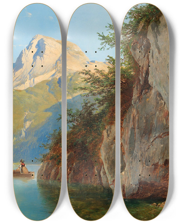 Triptych art skateboard deck of Josef Thoma Blick Vom Pfaffengfll by Josef Thoma (1828-1899)