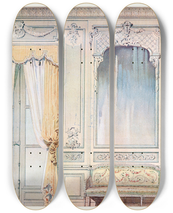 Triptych art skateboard deck of Georges Rmon Chambre A Coucher Transition by Georges Remon (1889-1963)