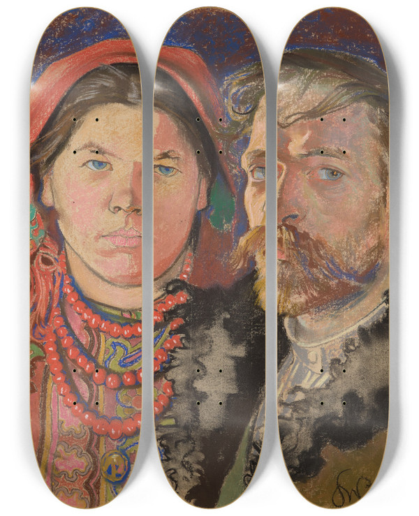 Triptych art skateboard deck of Stanisaw Wyspiaski Selfportrait With Wife by Stanislaw Wyspianski (1869-1907)