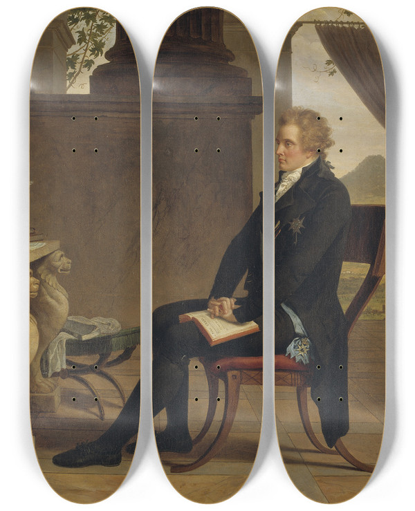 Triptych art skateboard deck of Louis Gauffier Count Gustaf Mauritz Armfelt In Florence by Louis Gauffier (1762-1801)