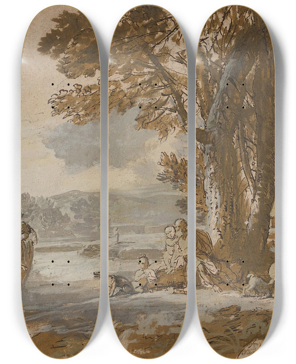 Triptych art skateboard deck of Benjamin West A Classical Landscape by Benjamin West (1738-1820)