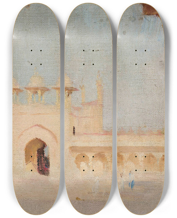Triptych art skateboard deck of Jan Cigliski Agra Palaces From The Journey To India by Jan Ciaglinski (1858-1913)