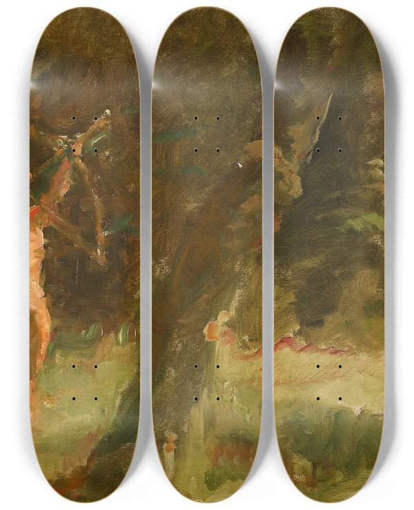 Triptych art skateboard deck of Julius Paulsen Skytten by Julius Paulsen (1860-1940)