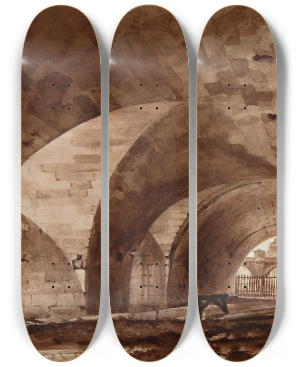 Triptych art skateboard deck of Augustesbastien Bnard Votes Du Quai De Gesvres by Auguste-Sbastien Bnard (1810-1873)