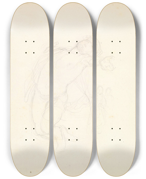 Triptych art skateboard deck of Frederic Leighton Male Figure Study by Frederic Leighton (1830-1896)