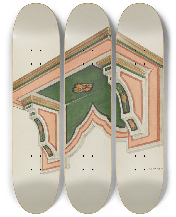 Triptych art skateboard deck of Edward Jewett Wall Bracket Eccleasiastical by Edward Jewett (20-)