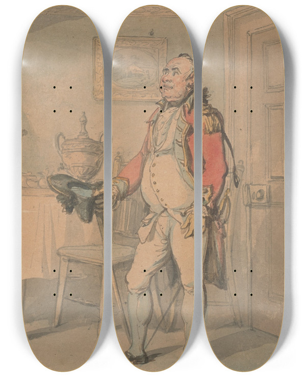 Triptych art skateboard deck of Thomas Rowlandson The Challenge by Thomas Rowlandson (1756-1827)