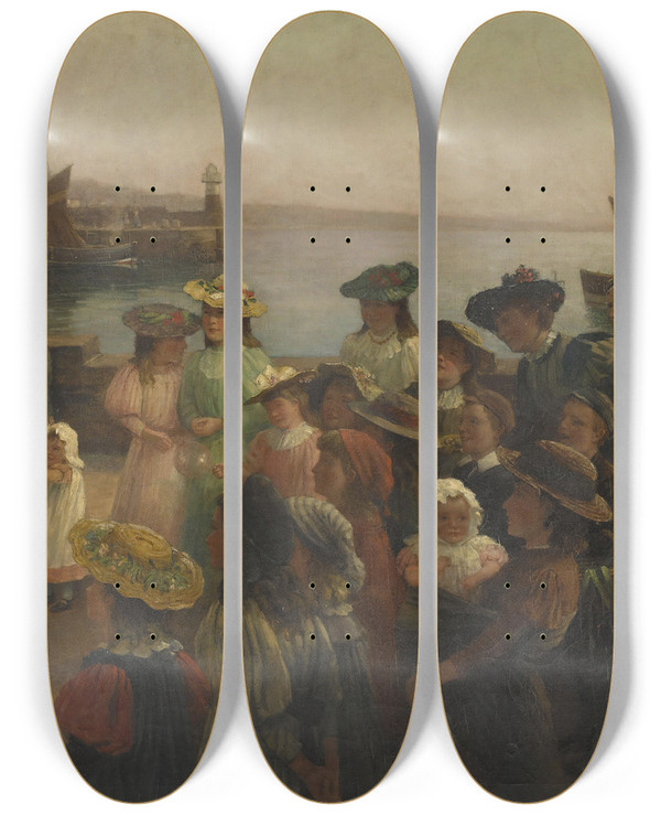 Triptych art skateboard deck of William Barr Punch And Judy Show by William Barr (1867-1933)