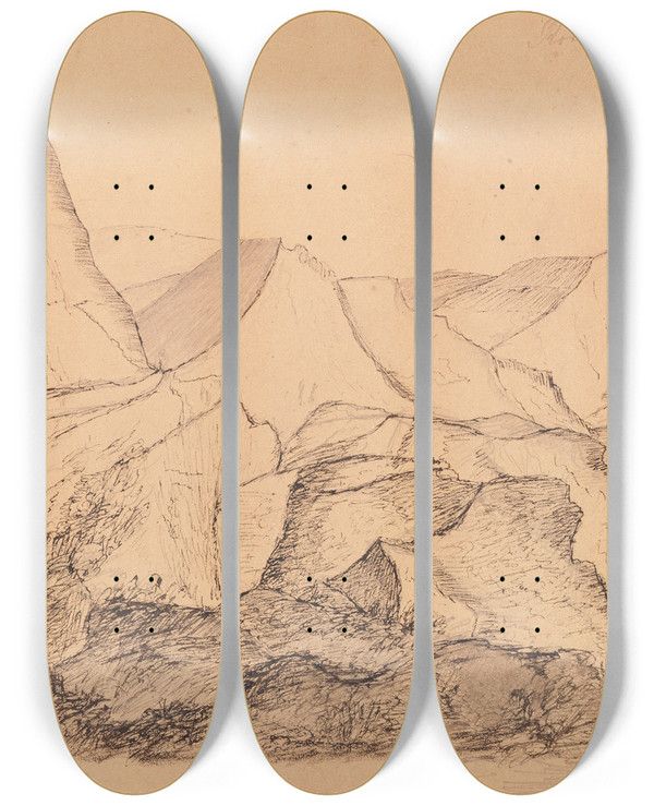 Triptych art skateboard deck of William Makepeace Thackeray Road To Charmouth by William Makepeace Thackeray (1811-1863)