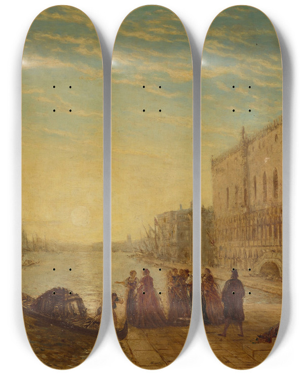 Triptych art skateboard deck of Flix Ziem Venise Quai Des Esclavons by Felix Ziem (1821-1911)