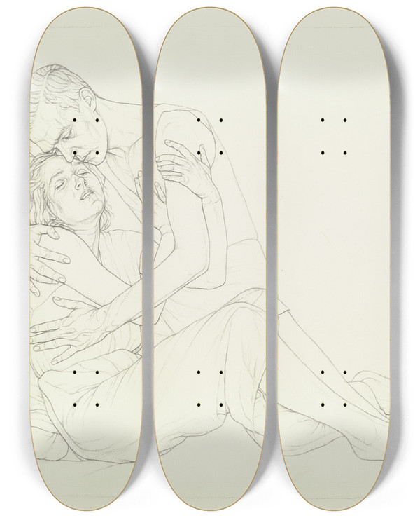 Triptych art skateboard deck of Ida Teichmann Pair Of Lovers by Ida Teichmann