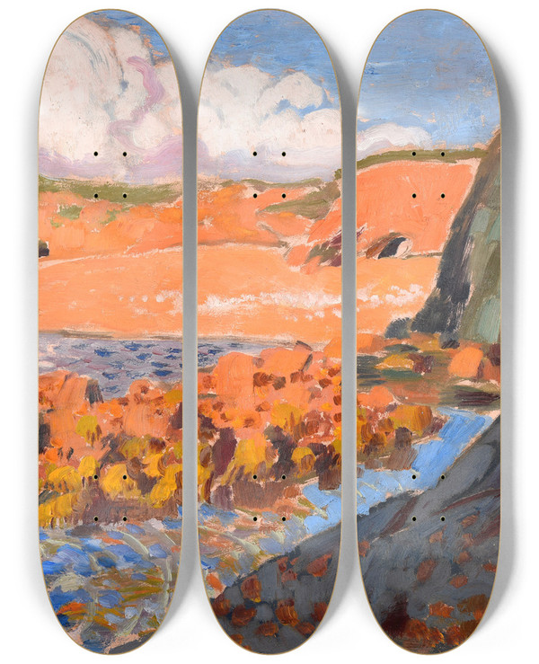 Triptych art skateboard deck of Maurice Denis La Plage Rouge by Maurice Denis (1870-1943)