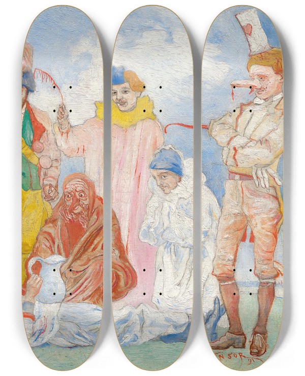 Triptych art skateboard deck of James Ensor Baptme Des Masques by James Ensor (1860-1949)