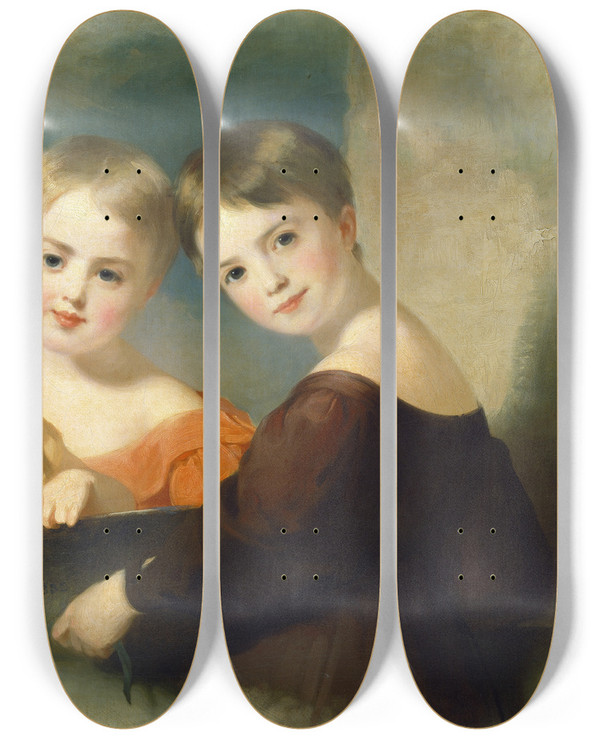 Triptych art skateboard deck of Thomas Sully The Vanderkemp Children by Thomas Sully (1783-1872)