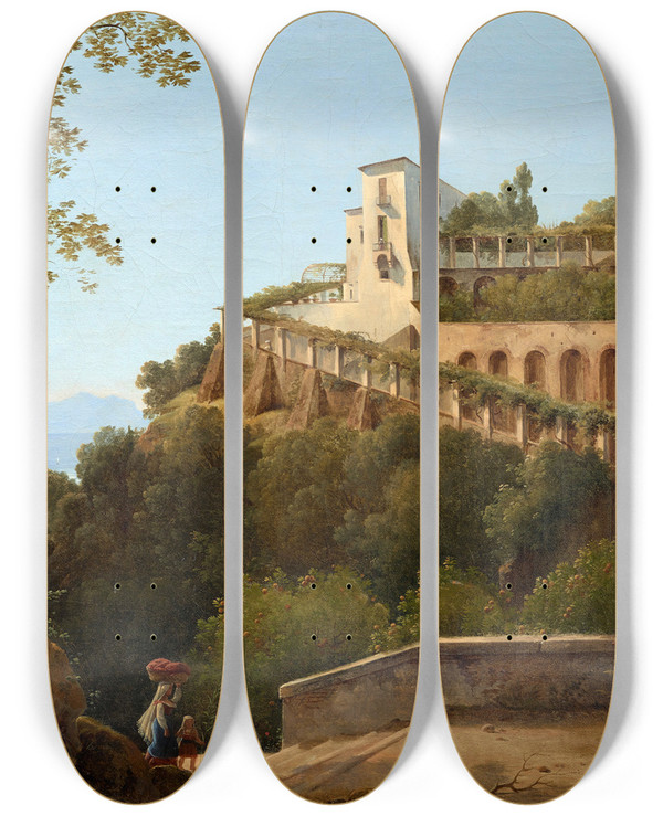 Triptych art skateboard deck of Pierreathanase Chauvin A Convent Near Naples With A View Of Capri by Pierre-Athanase Chauvin (1774-1832)