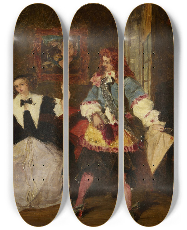 Triptych art skateboard deck of Augustus Leopold Egg Madame De Maintenon And Scarron by Augustus Leopold Egg (1816-1863)