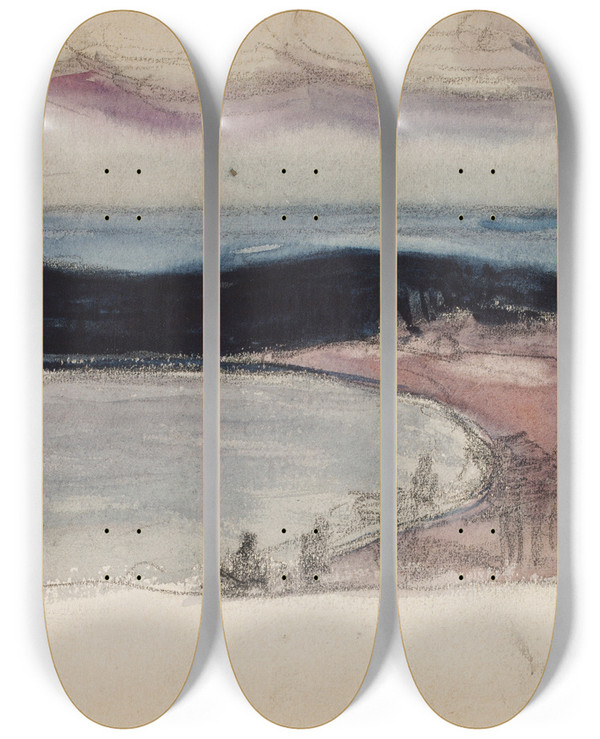 Triptych art skateboard deck of Magnus Enckell Merimaisema Ja Lahden Puokama Luonnos by Magnus Enckell (1870-1925)