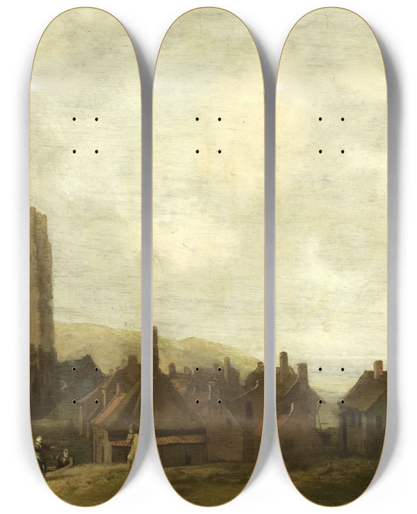 Triptych art skateboard deck of Ludolf Bakhuysen View Of Egmond Aan Zee by Ludolf Backhuysen (1630-1708)