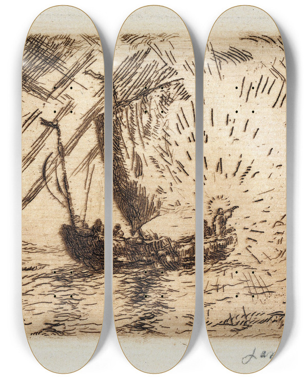 Triptych art skateboard deck of James Ensor Christ In The Boat by James Ensor (1860-1949)