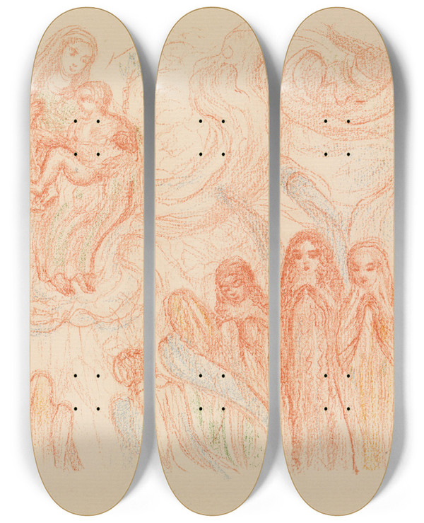 Triptych art skateboard deck of James Ensor The Angels Worship Mary by James Ensor (1860-1949)