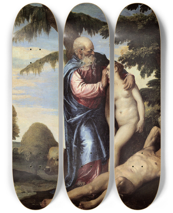 Triptych art skateboard deck of Paolo Veronese The Creation Of Eve by Paolo Veronese (1528-1588)
