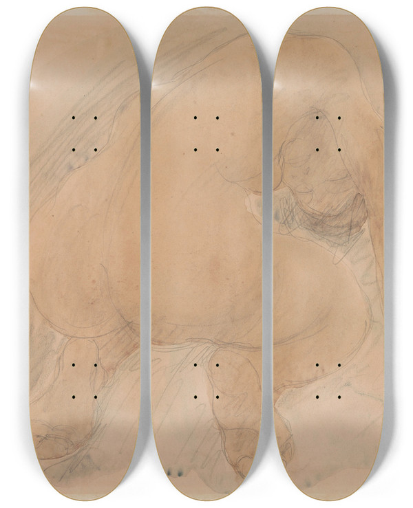 Triptych art skateboard deck of Auguste Rodin Nude_3 by Auguste Rodin (1840-1917)