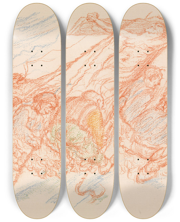 Triptych art skateboard deck of James Ensor The Raising Of The Cross by James Ensor (1860-1949)