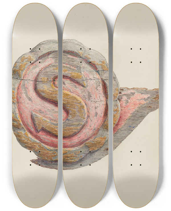 Triptych art skateboard deck of Katharine Merrill Insignia Letter S by Katharine Merrill