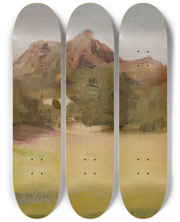 Triptych art skateboard deck of Jan Cigliski Mountain Landscape From The Journey To India by Jan Ciaglinski (1858-1913)