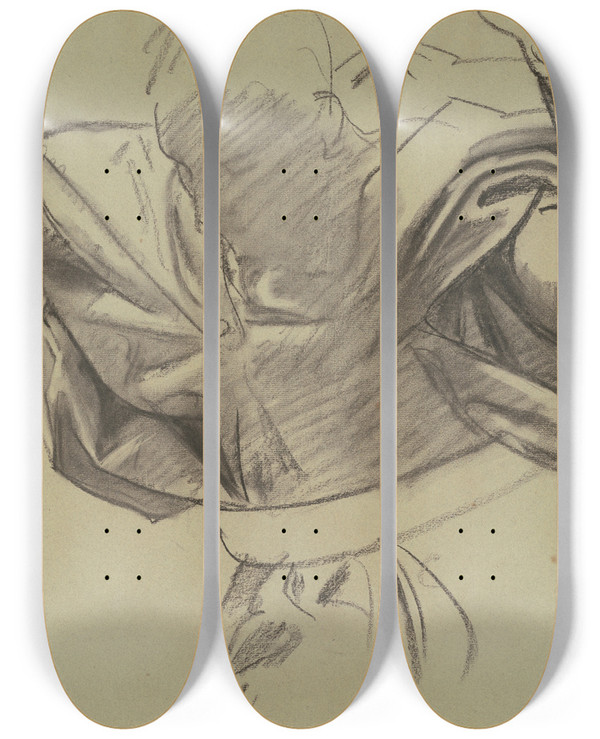Triptych art skateboard deck of John Singer Sargent Study For Handmaid Of The Lord by John Singer Sargent (1856-1925)